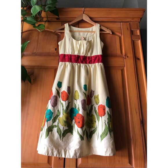 Antropologie Maeve Empire Waist Pleated Tulip Spring Dress SZ 0 - Picture 5 of 15